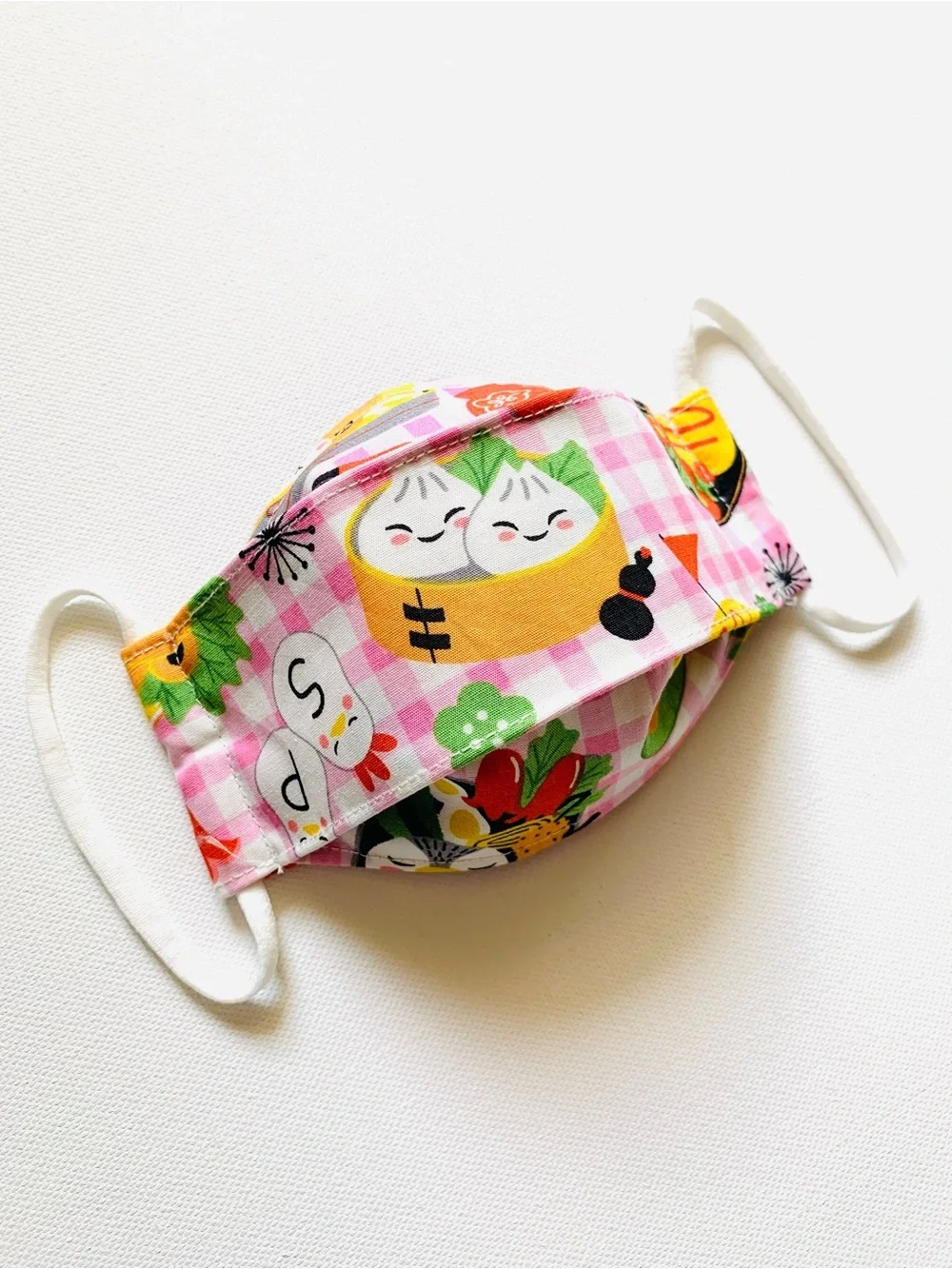 NEW Handmade Pink Gingham Bento Print 3D Kids Cotton Face Mask